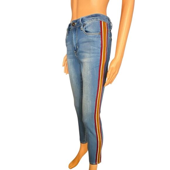 Dollhouse Midtown Cropped Denim Jeans Womens Size 26 Slim Fit Racer Stripe - Picture 1 of 6